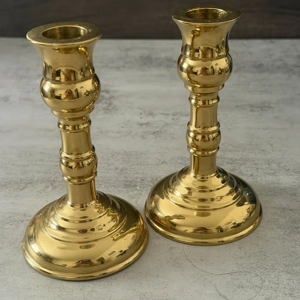 Vintage Virginia Metalcrafters Brass Single Taper Candlesticks Set of Two 5.25